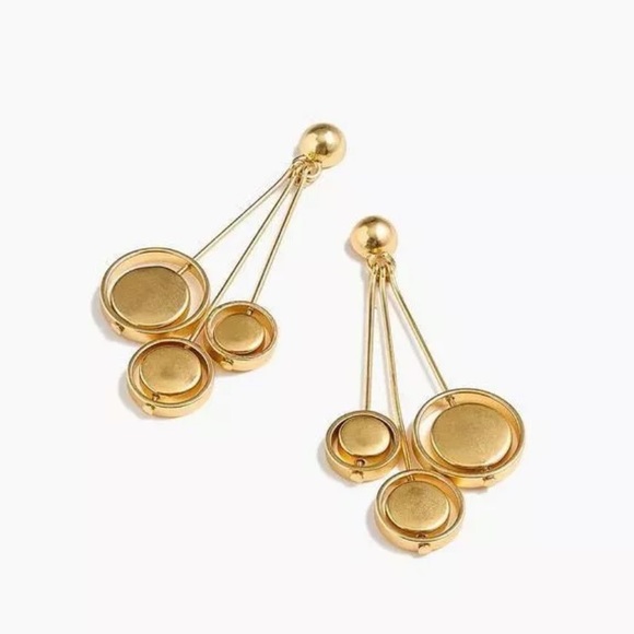 J. CREW Women’s Orb Drop Circle Dangle Earrings Shiny Burnished Gold W/ Dust Bag - Picture 1 of 4